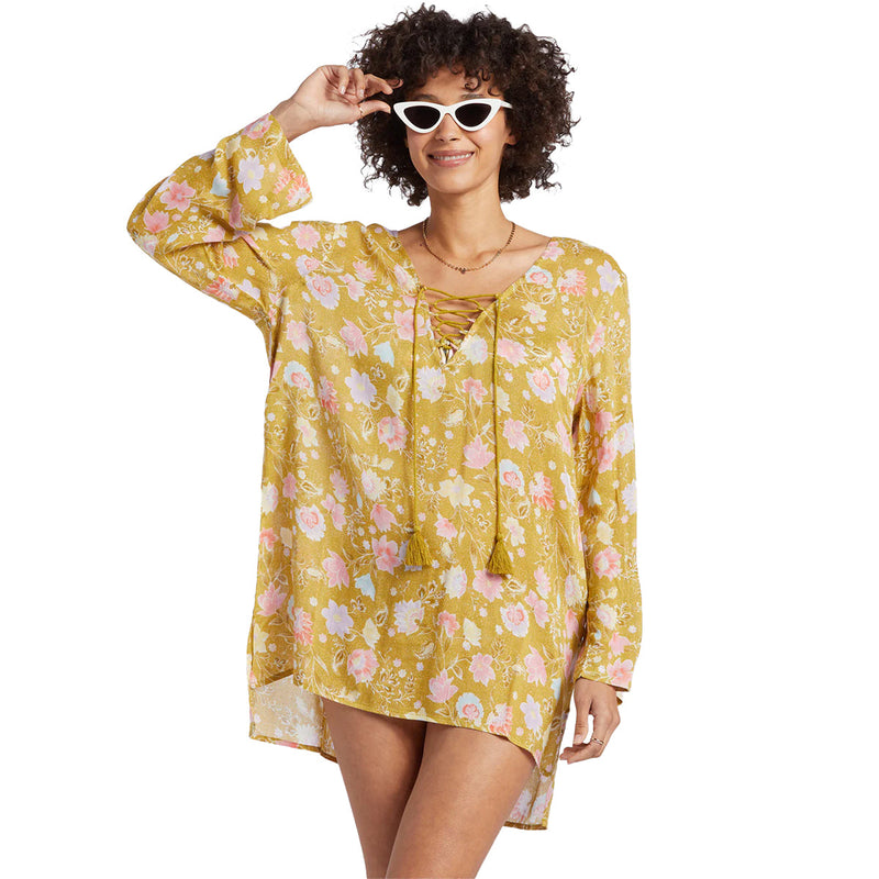 Load image into Gallery viewer, Billabong Women's Blue Skies Beach Cover-Up Mini Dress - Green Envy 4