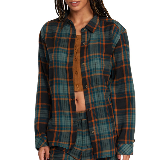 RVCA Women's Mable Long Sleeve Button-Up Flannel Shirt