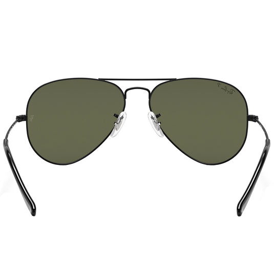 Ray-Ban Aviator Classic Polarized Sunglasses - Polished Black/Green