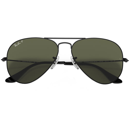 Ray-Ban Aviator Classic Polarized Sunglasses - Polished Black/Green