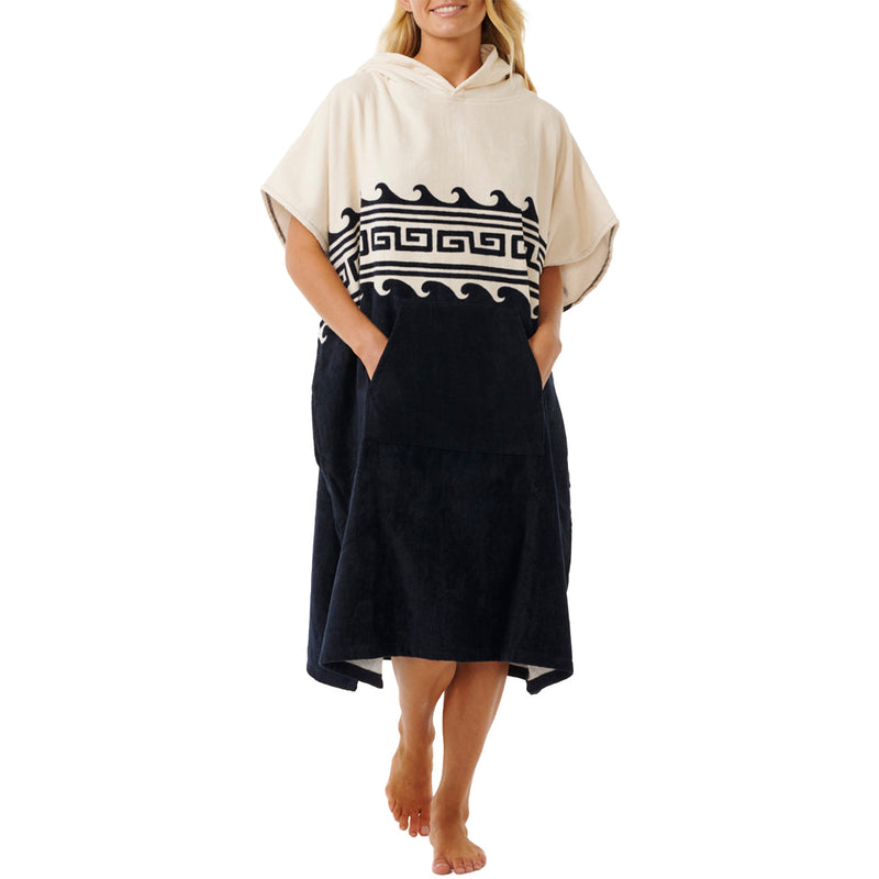 Load image into Gallery viewer, Rip Curl Women's Mixed Hooded Towel Changing Poncho - Black/Oatmeal 3