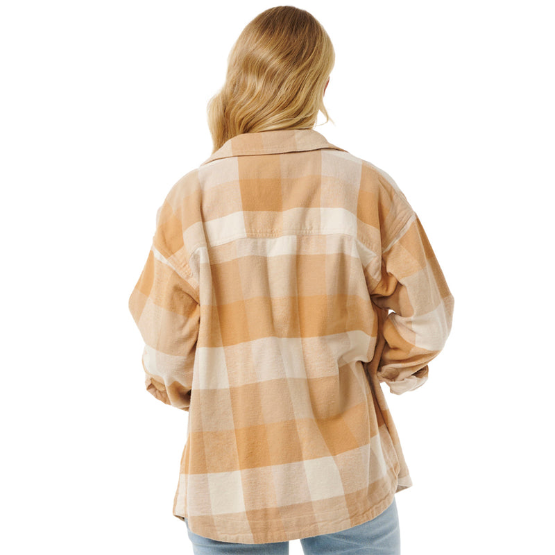 Load image into Gallery viewer, Rip Curl Women's La Isla Long Sleeve Button-Up Flannel Shirt - Beige 3