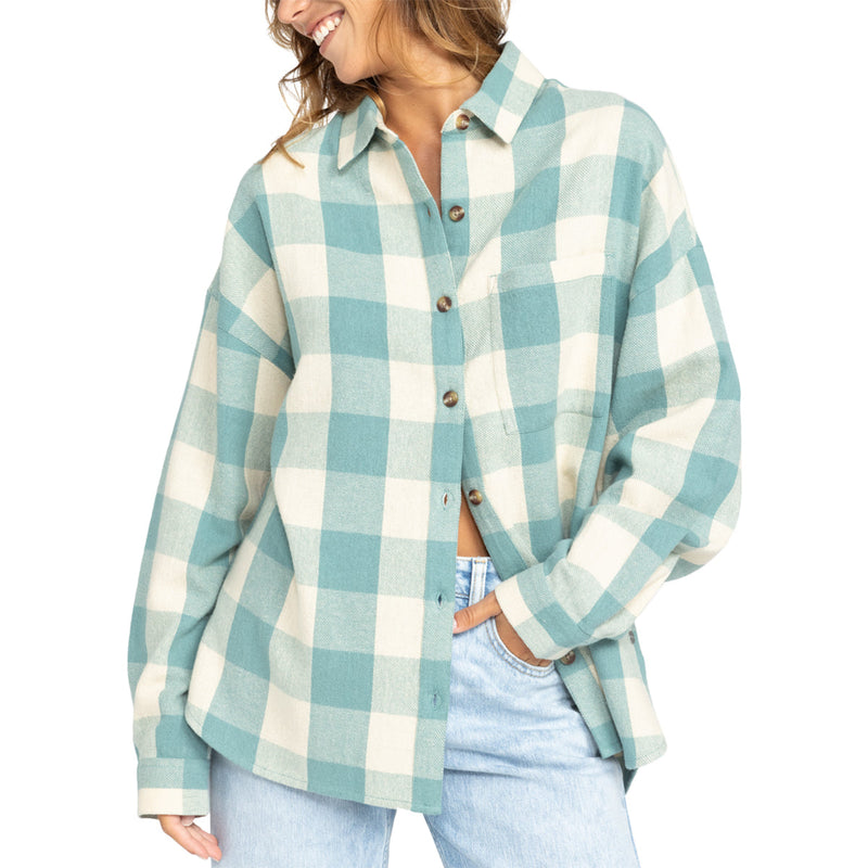 Load image into Gallery viewer, Roxy Women's Lets Get Away Long Sleeve Button-Up Shirt 1