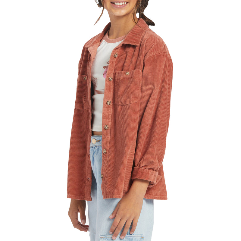 Load image into Gallery viewer, Roxy Youth Something Beautiful Solid Oversized Corduroy Long Sleeve Button-Up Shirt
