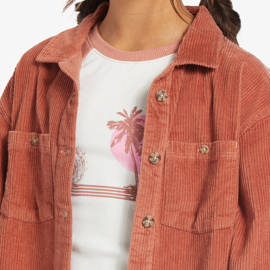 Roxy Youth Something Beautiful Solid Oversized Corduroy Long Sleeve Button-Up Shirt