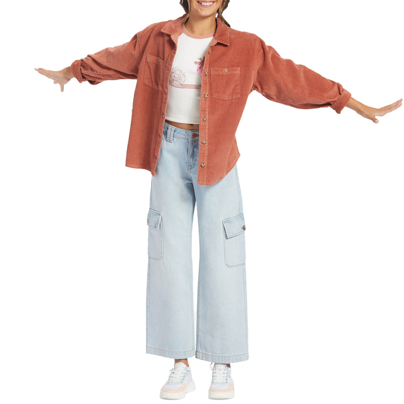 Load image into Gallery viewer, Roxy Youth Something Beautiful Solid Oversized Corduroy Long Sleeve Button-Up Shirt
