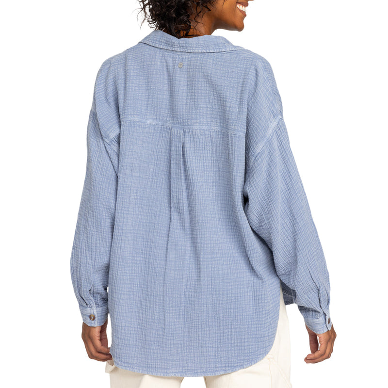 Load image into Gallery viewer, Roxy Women's Morning Time Washed Long Sleeve Button-Up Shirt