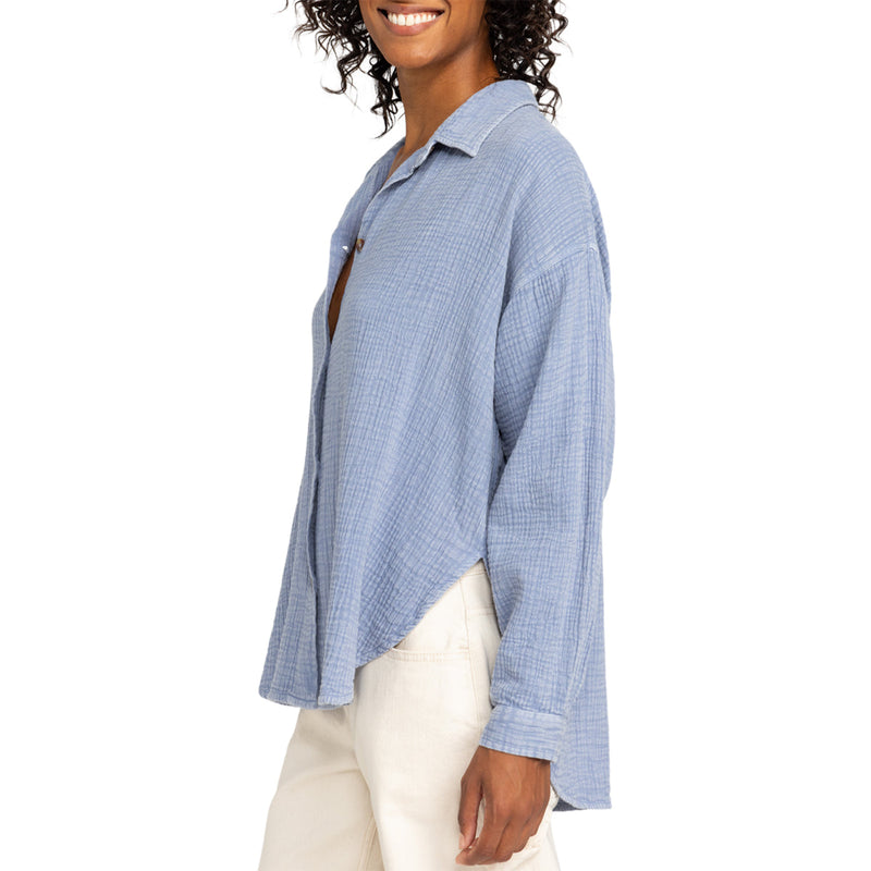 Load image into Gallery viewer, Roxy Women's Morning Time Washed Long Sleeve Button-Up Shirt
