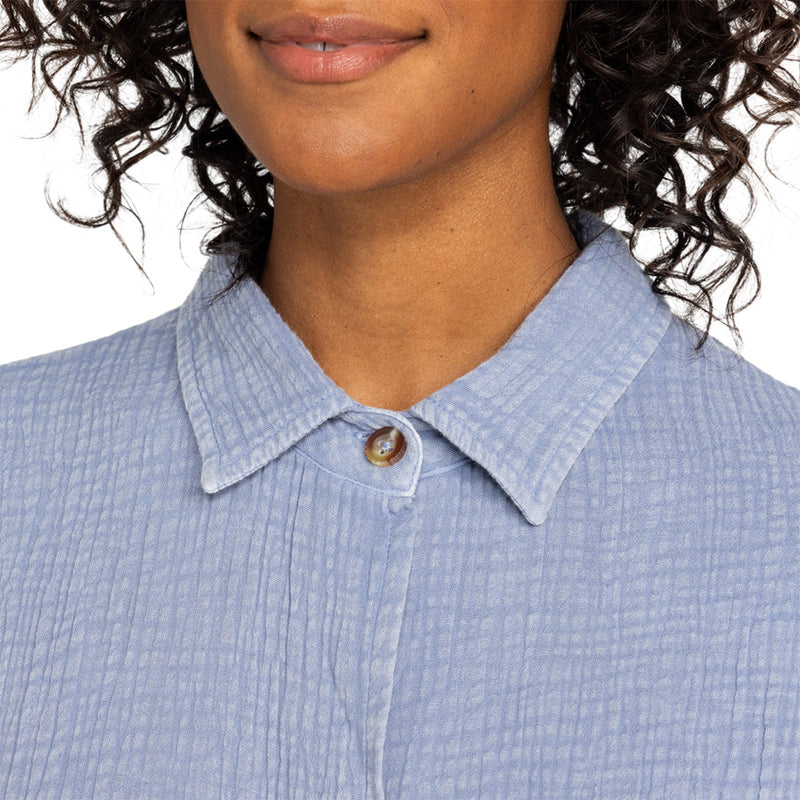 Load image into Gallery viewer, Roxy Women's Morning Time Washed Long Sleeve Button-Up Shirt