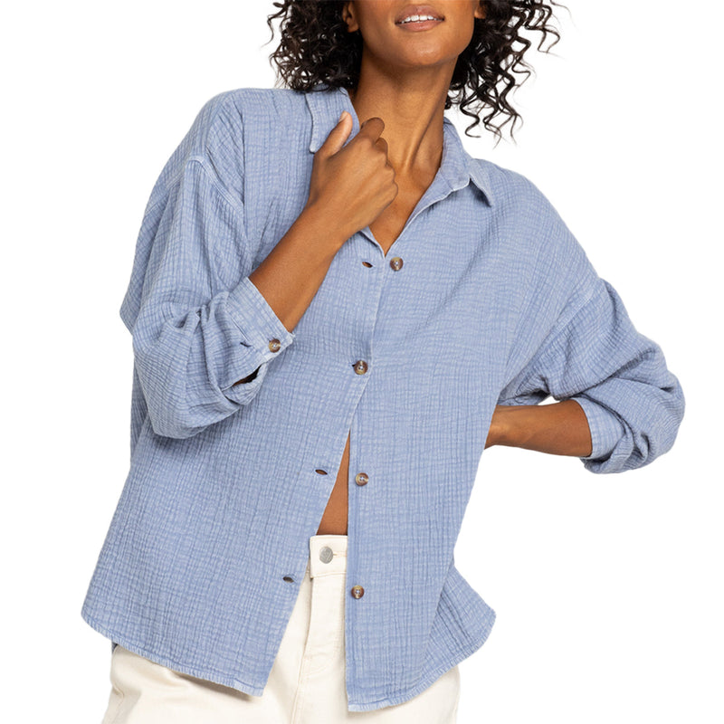 Load image into Gallery viewer, Roxy Women's Morning Time Washed Long Sleeve Button-Up Shirt
