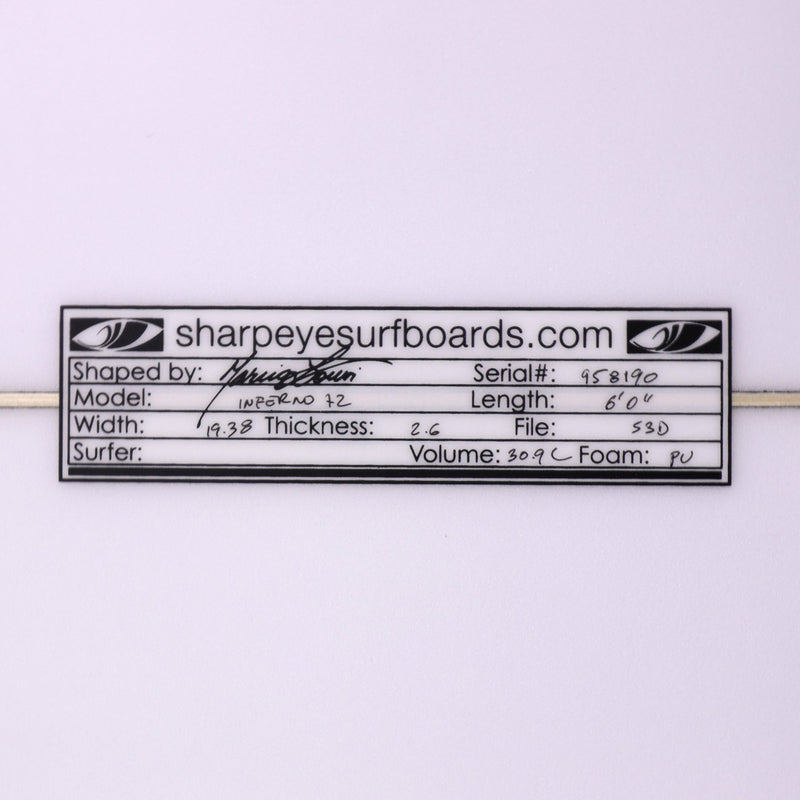 Load image into Gallery viewer, Sharp Eye Inferno 72 6'0 x 19 ⅜ x 2 ⅗ Surfboard