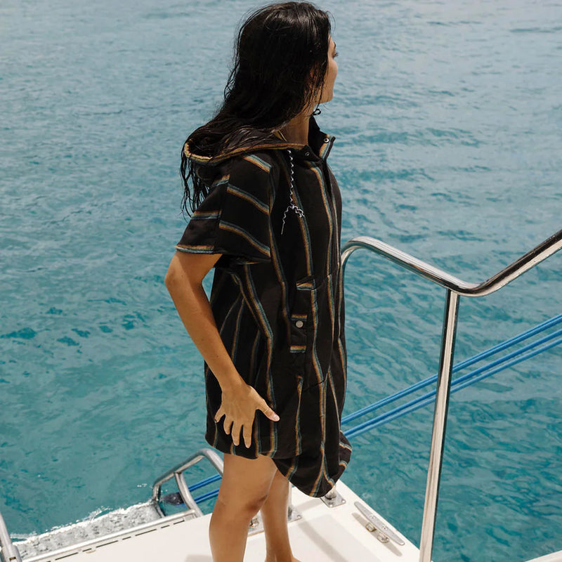 Load image into Gallery viewer, Slowtide Baja Stripe Fouta Hooded Changing Poncho