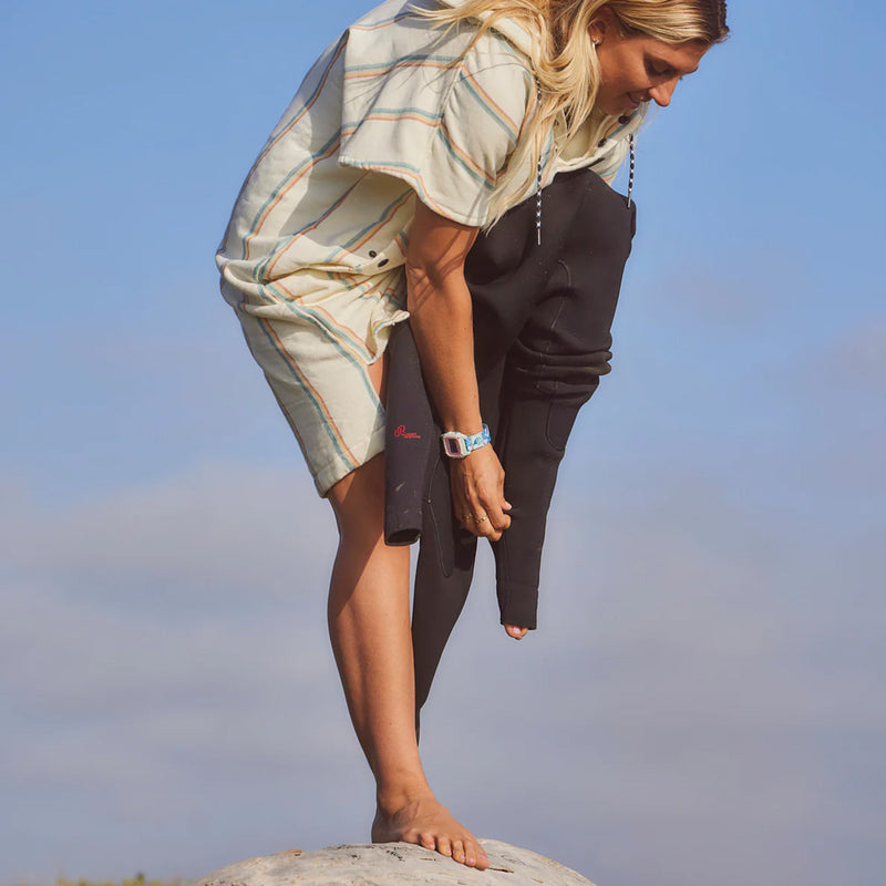 Load image into Gallery viewer, Slowtide Baja Stripe Fouta Hooded Changing Poncho