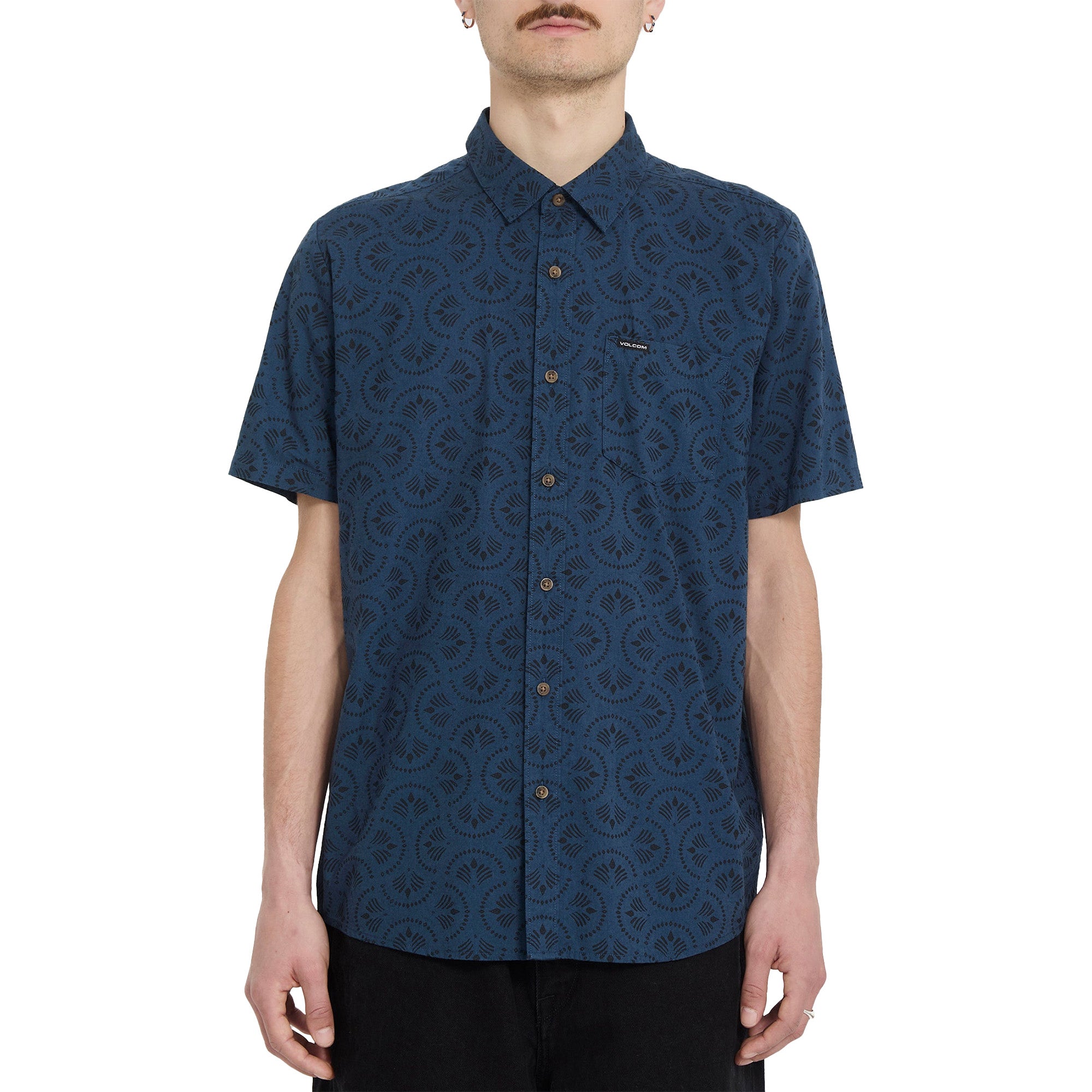 Volcom Scaler Stone Woven Short Sleeve Shirt Midnight Blue / L