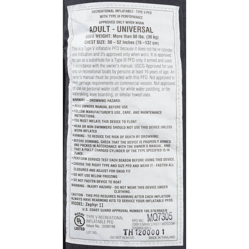 Load image into Gallery viewer, NRS Zephyr Inflatable PFD