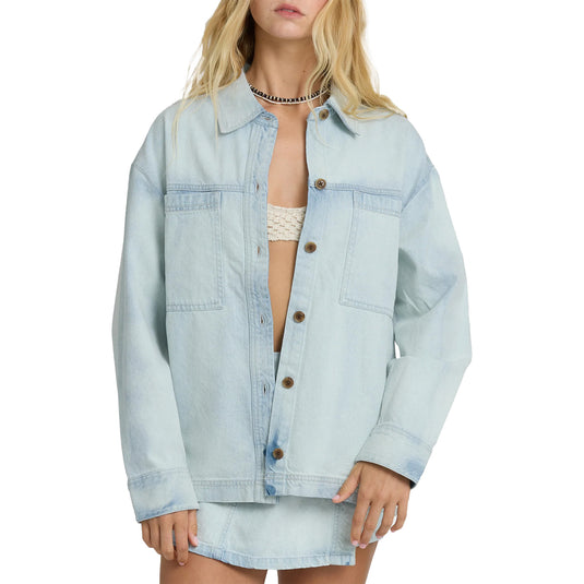 Billabong Women's Jade Saltwashed Long Sleeve Button-Up Shirt 1