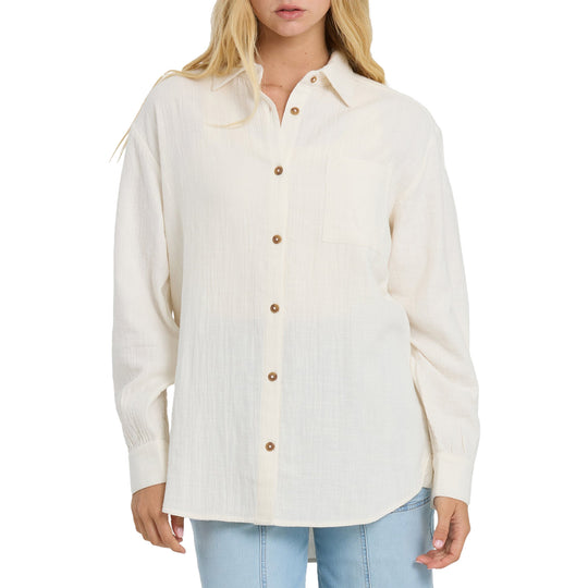 Billabong Women's Wanderer Solid Long Sleeve Button-Up Shirt