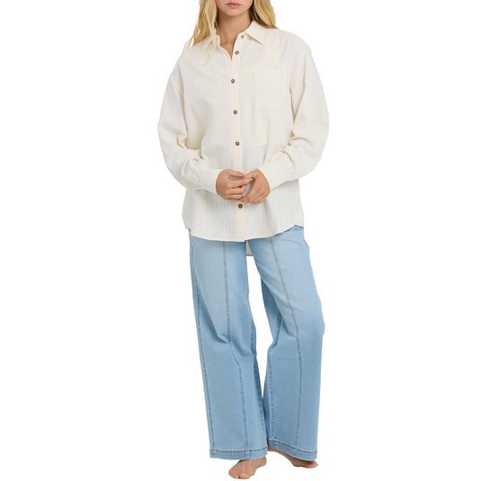 Billabong Women's Wanderer Solid Long Sleeve Button-Up Shirt 5