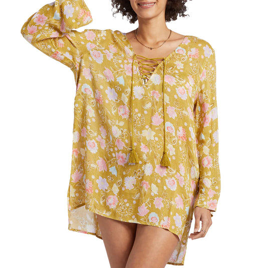 Billabong Women's Blue Skies Beach Cover-Up Mini Dress - Green Envy Cleanline Surf Billabong Women's Blue Skies Beach Cover-Up Mini Dress - Green Envy Cleanline Surf