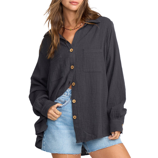 Billabong Women's Sweet Swell Long Sleeve Button-Up Shirt - Salt Crystal 7