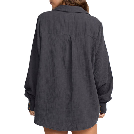 Billabong Women's Sweet Swell Long Sleeve Button-Up Shirt - Salt Crystal 10