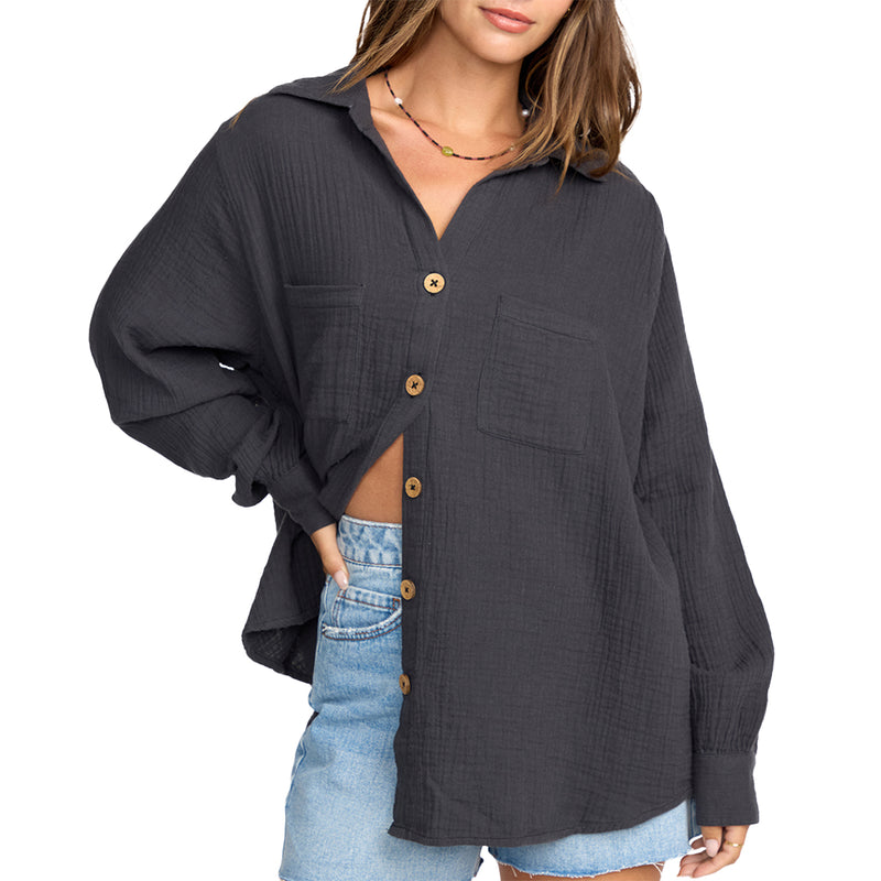Load image into Gallery viewer, Billabong Women's Sweet Swell Long Sleeve Button-Up Shirt - Salt Crystal 8
