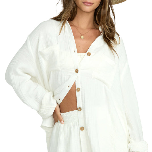 Billabong Women's Sweet Swell Long Sleeve Button-Up Shirt - Salt Crystal 2