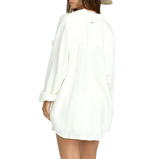 Billabong Women's Sweet Swell Long Sleeve Button-Up Shirt - Salt Crystal 5