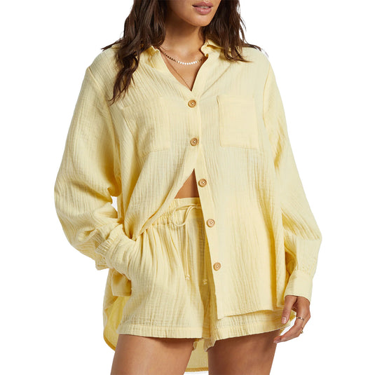 Billabong Women's Sweet Swell Long Sleeve Button-Up Shirt - Salt Crystal 12