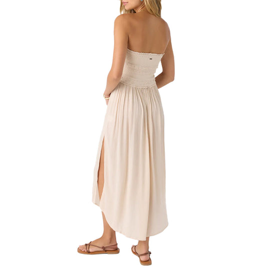 devyn smocked strapless midi dress O'NEILL Devyn Womens Smocked Strapless Midi Dress - IVORY - L