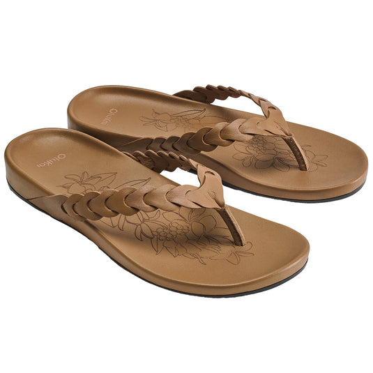 OLUKAI Women's Lei Leather Flip-Flop Sandal - Premium Comfort With Arch Support