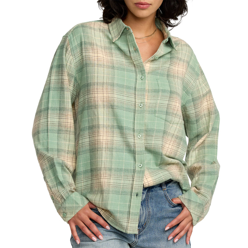 Load image into Gallery viewer, RVCA Women&#39;s Mabel Long Sleeve Button-Up Flannel Shirt
