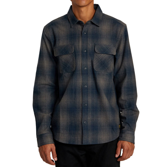 RVCA Dayshift Long Sleeve Button-Up Flannel Shirt - Smoke