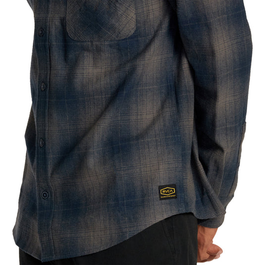RVCA Dayshift Long Sleeve Button-Up Flannel Shirt - Smoke 5