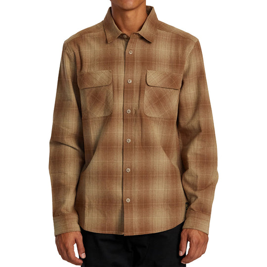 RVCA Dayshift Long Sleeve Button-Up Flannel Shirt - Wood