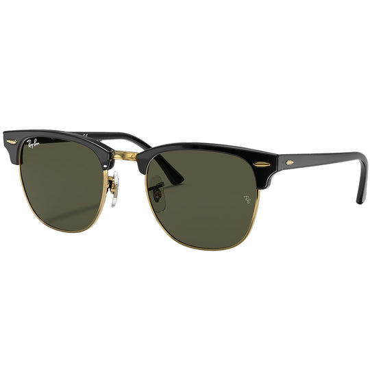 Ray-Ban Clubmaster Classic Sunglasses - Polished Black on Gold/Green