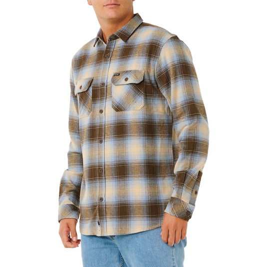 Rip Curl Count Long Sleeve Button-Up Flannel Shirt, Brown/Blue / M Rip Curl Count Long Sleeve Button-Up Flannel Shirt, Brown/Blue / M