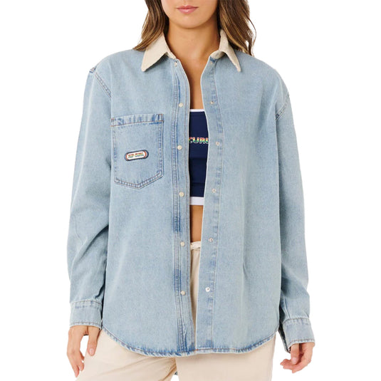 Rip Curl Women's Surf Side Long Sleeve Button-Up Denim Shirt 