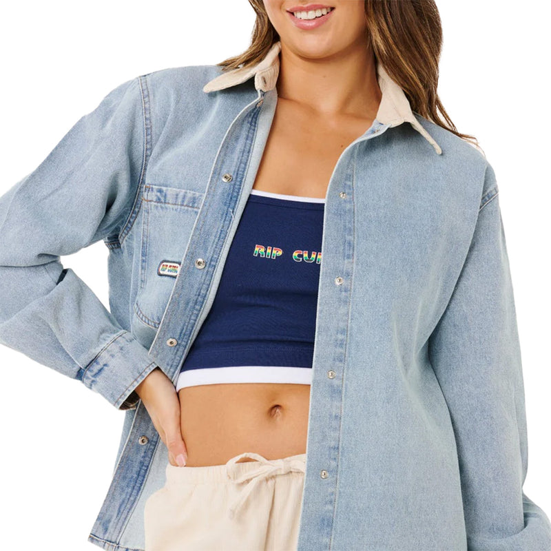 Load image into Gallery viewer, Rip Curl Women's Surf Side Long Sleeve Button-Up Denim Shirt 4

