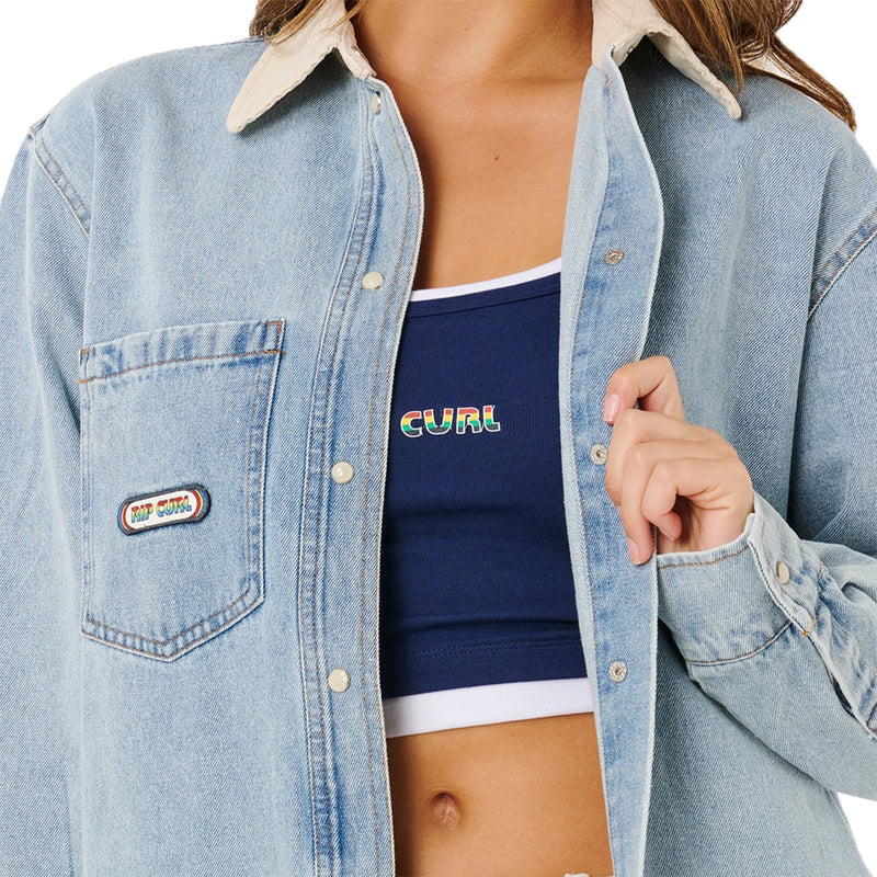 Load image into Gallery viewer, Rip Curl Women's Surf Side Long Sleeve Button-Up Denim Shirt 5
