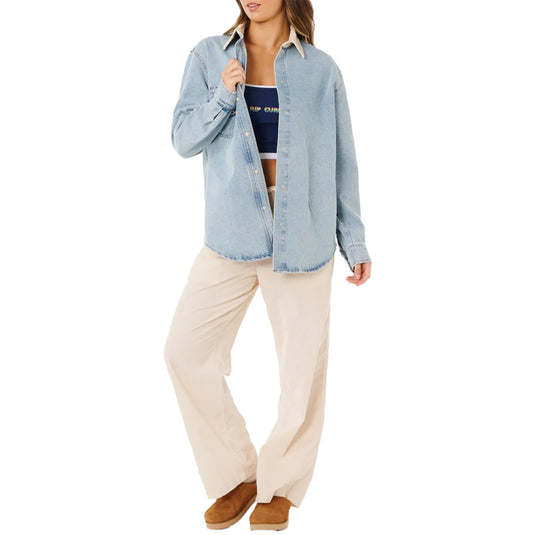 Rip Curl Women's Surf Side Long Sleeve Button-Up Denim Shirt 6