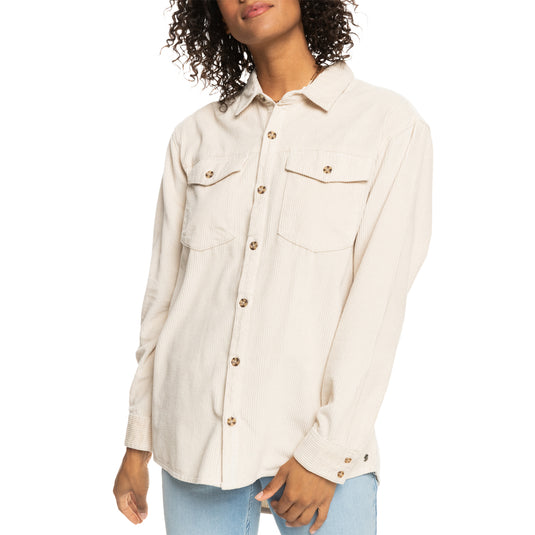 Roxy Women's Let It Go Corduroy Long Sleeve Button-Up Shirt