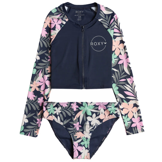 Roxy Youth Ilacabo Active Long Sleeve Zip Rash Guard Swimsuit Set