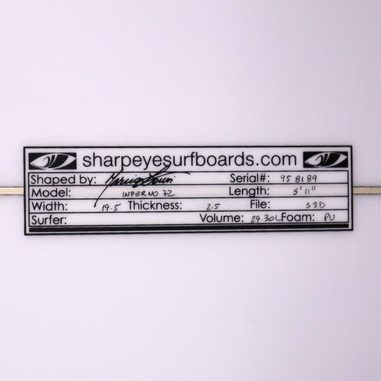 Sharp Eye Inferno 72 5'11 x 19 ½ x 2 ½ Surfboard