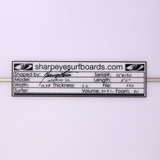 Sharp Eye Inferno 72 6'0 x 19 ⅜ x 2 ⅗ Surfboard