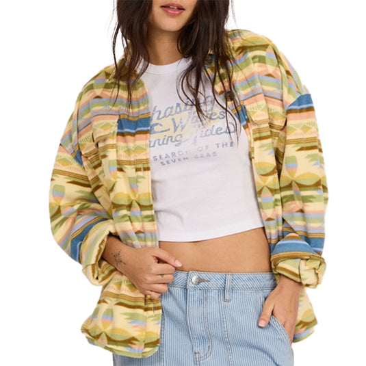 Sisstrevolution Women's Washed Ashore Long Sleeve Button-Up Fleece Shirt