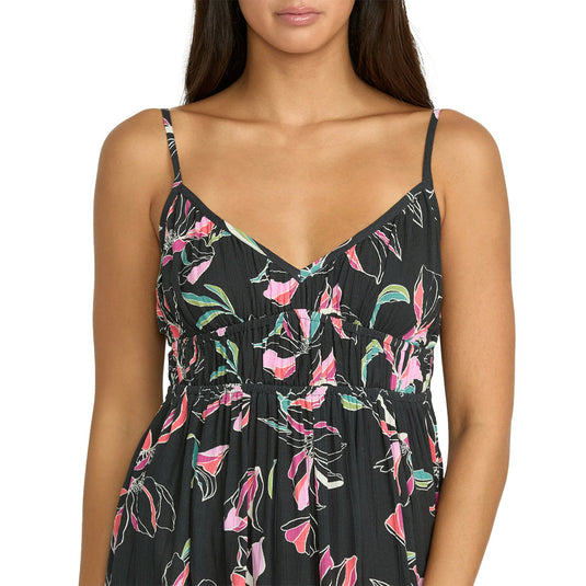 volcom maxi dress STONE ROW by VOLCOM Maxi Dress Women's M Black Smocked High Slit Beach Grunge