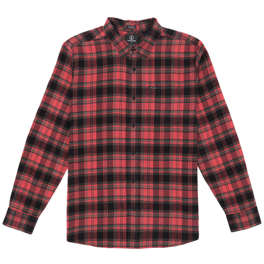 Volcom Caden Plaid Long Sleeve Button-Up Flannel Shirt - Cranberry