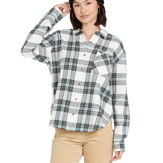 Volcom Women's Plaid To Meet U Long Sleeve Button-Up Flannel Shirt