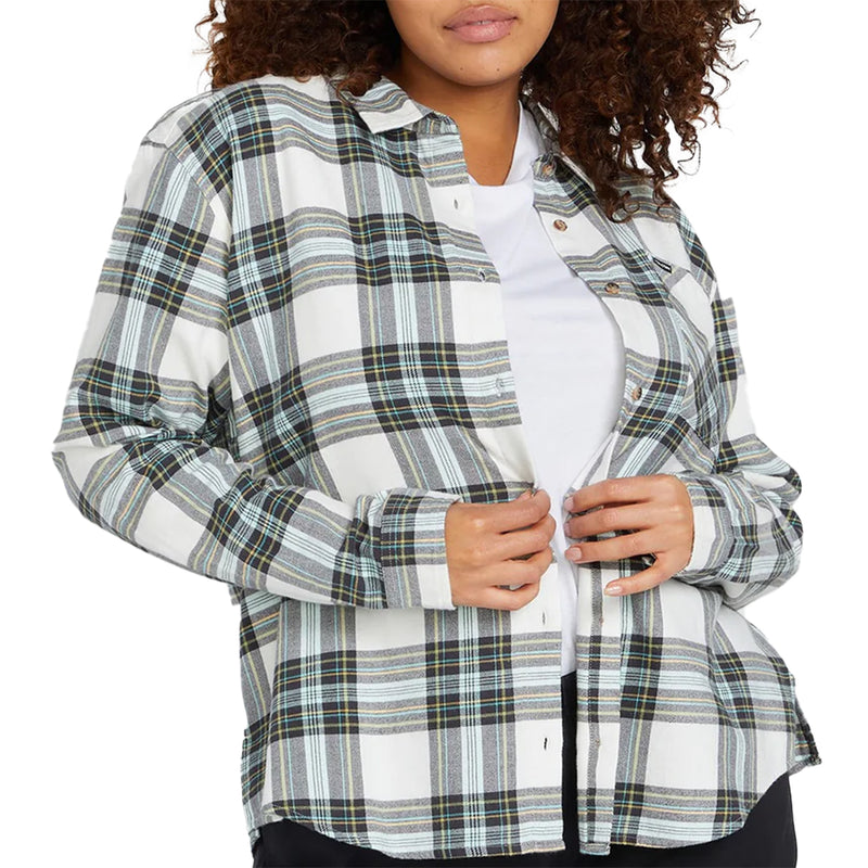 Load image into Gallery viewer, Volcom Women&#39;s Plaid To Meet U Long Sleeve Button-Up Flannel Shirt
